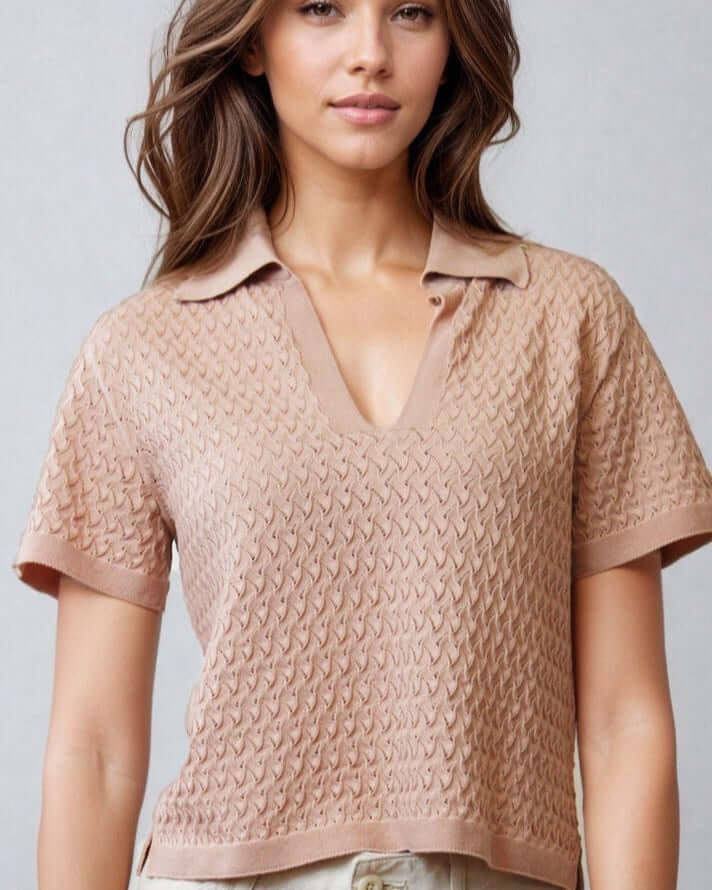 3d Knit Polo Polo Sweater Short Sleeve WOMEN'S 3D KNIT POLO