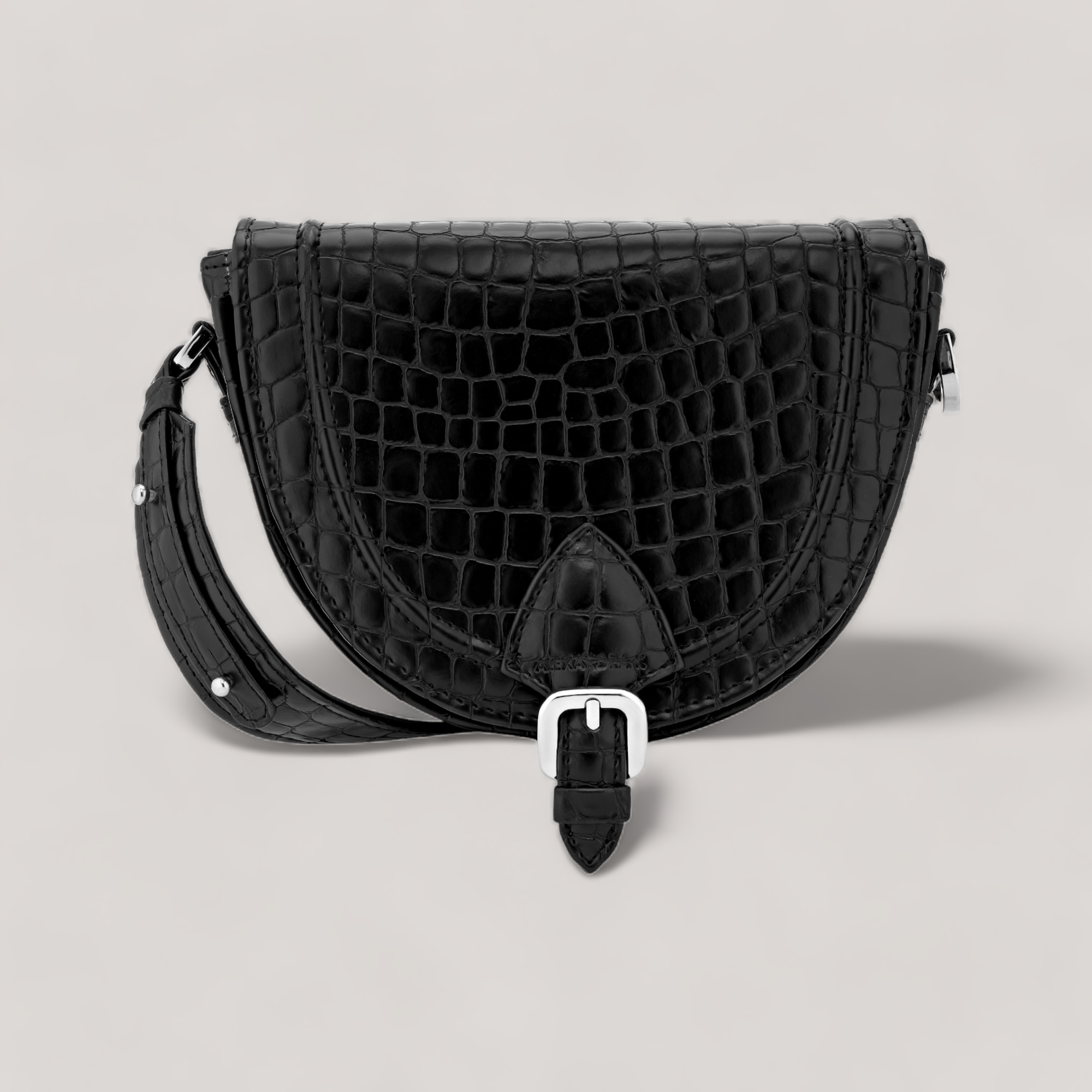 Joy Midi Flow - Saddle Shoulder Bag - Black Ink Croco