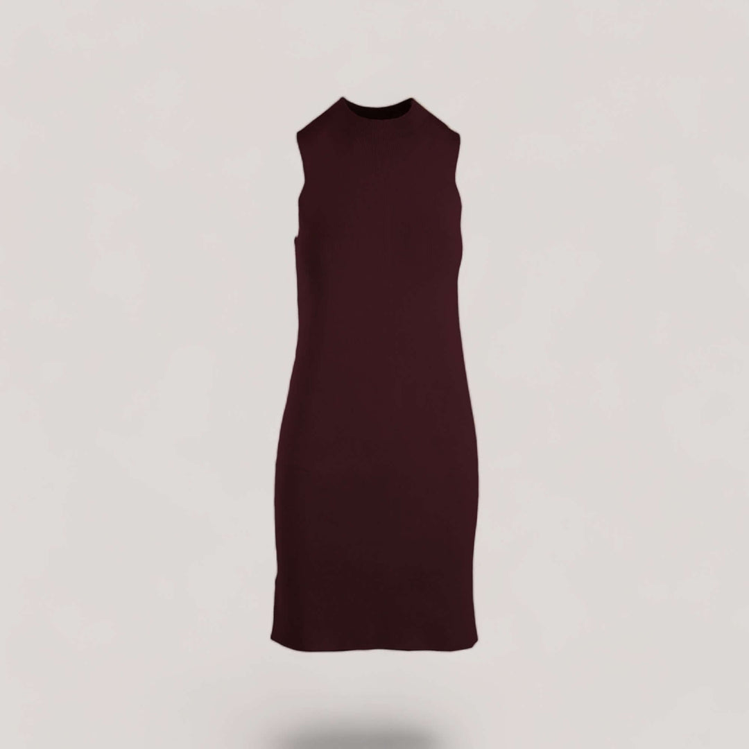 MARGOT | Sleeveless Mock-Neck Short Dress | COLOR: BORDEAUX |3D Knitted by ALLTRUEIST