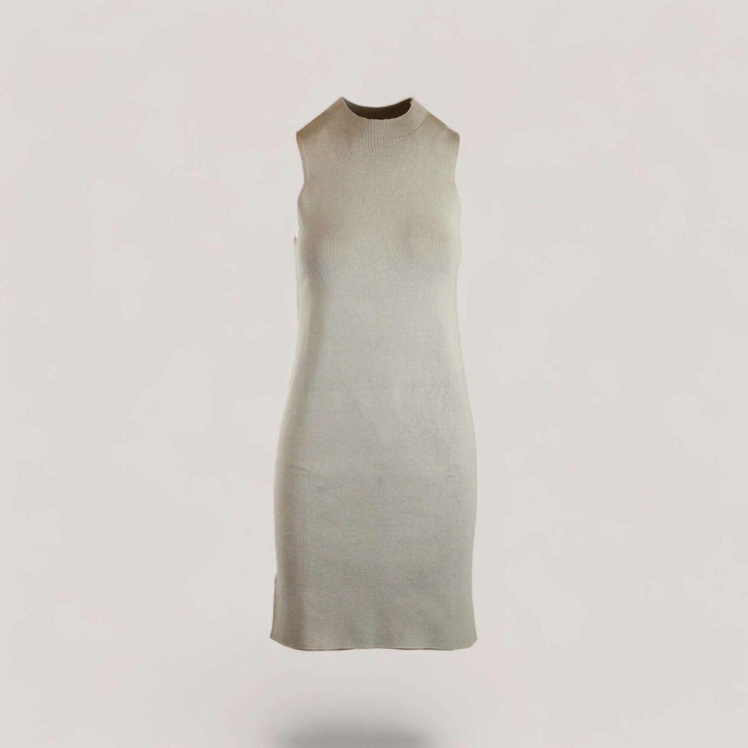 MARGOT | Sleeveless Mock-Neck Short Dress | COLOR: CEMENT |3D Knitted by ALLTRUEIST