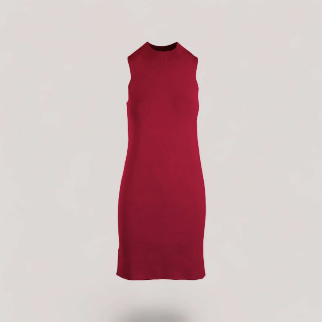 MARGOT | Sleeveless Mock-Neck Short Dress | COLOR: CRIMSON |3D Knitted by ALLTRUEIST