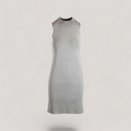 MARGOT | Sleeveless Mock-Neck Short Dress | COLOR: LIGHT HEATHER GREY |3D Knitted by ALLTRUEIST