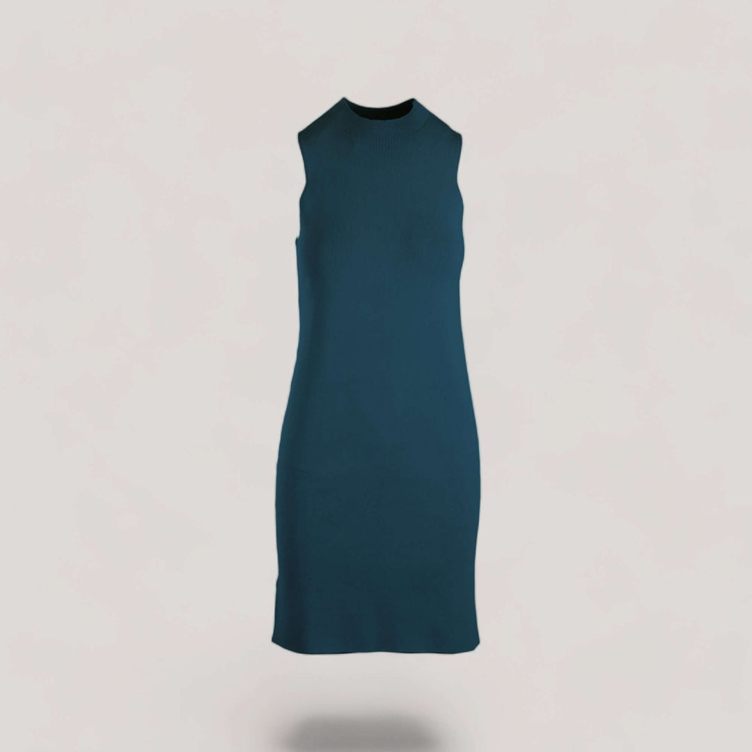 MARGOT | Sleeveless Mock-Neck Short Dress | COLOR: PEACOCK |3D Knitted by ALLTRUEIST