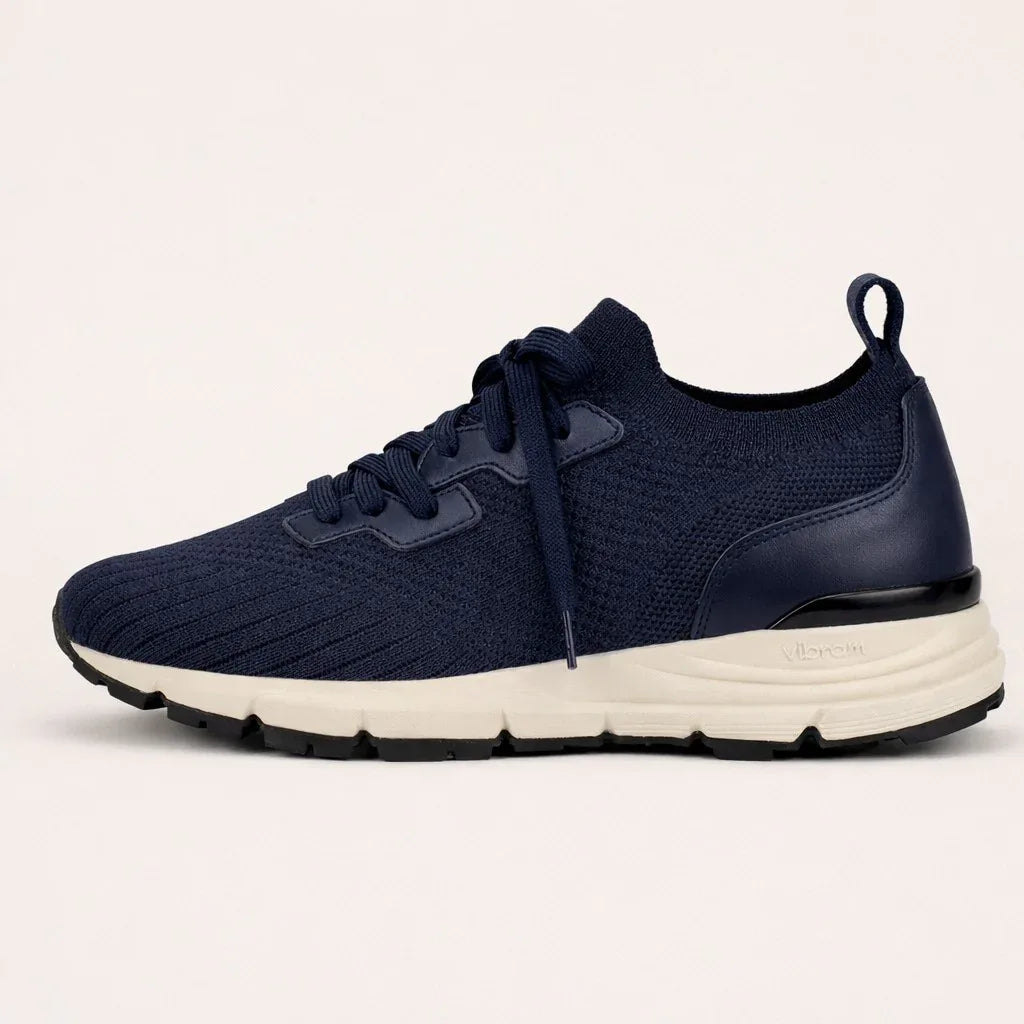 Navy Knit & Nappa Sneakers | Made-to-Measure VEYON Shoes  display picture 3