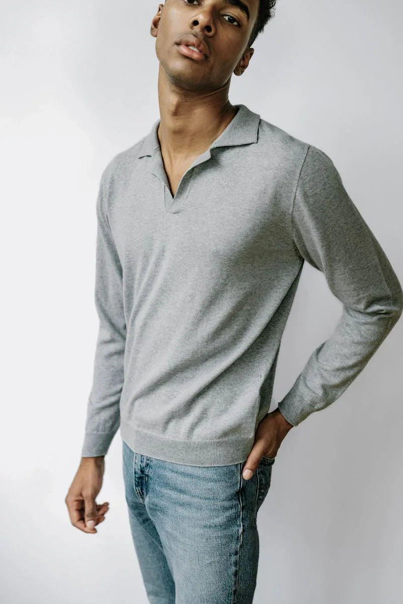 NEIL | Egyptian Cotton Long Sleeve Open Polo