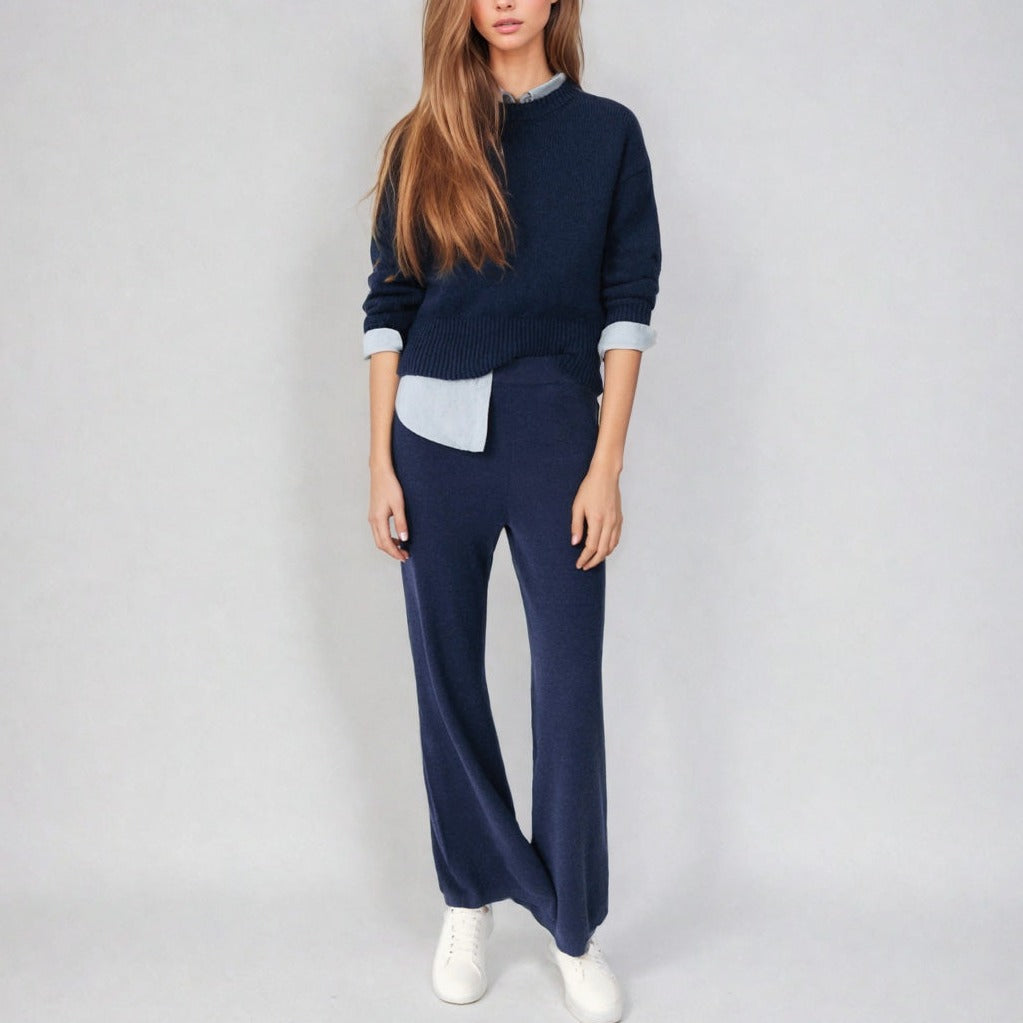 Tulip - Linen Knitted Wide-Leg Pants - Blue Indigo | Women's | Women's Clothing | Ecoalf | ALLTRUEIST