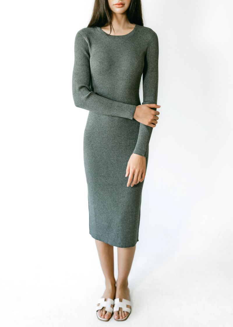 FIONA | Long Sleeve Crew-Neck Rib Dress