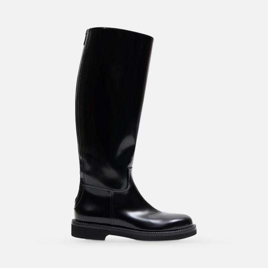 AERA ADA black brushed-effect knee-high boot, side view.