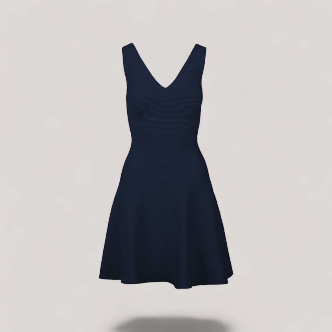 ALISA | Sleeveless V-Neck Flared Knit Dress | COLOR: NAVY |3D Knitted by ALLTRUEIST