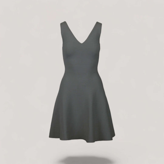 ALISA | Sleeveless V-Neck Flared Knit Dress | COLOR: CHARCOAL |3D Knitted by ALLTRUEIST