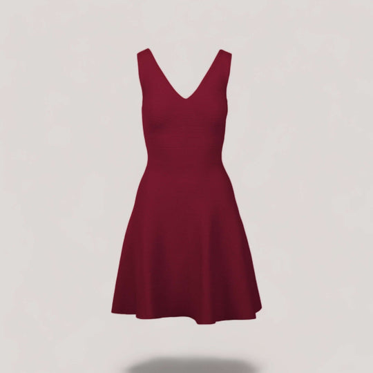 ALISA | Sleeveless V-Neck Flared Knit Dress | COLOR: CRIMSON |3D Knitted by ALLTRUEIST