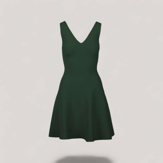ALISA | Sleeveless V-Neck Flared Knit Dress | COLOR: LODEN |3D Knitted by ALLTRUEIST