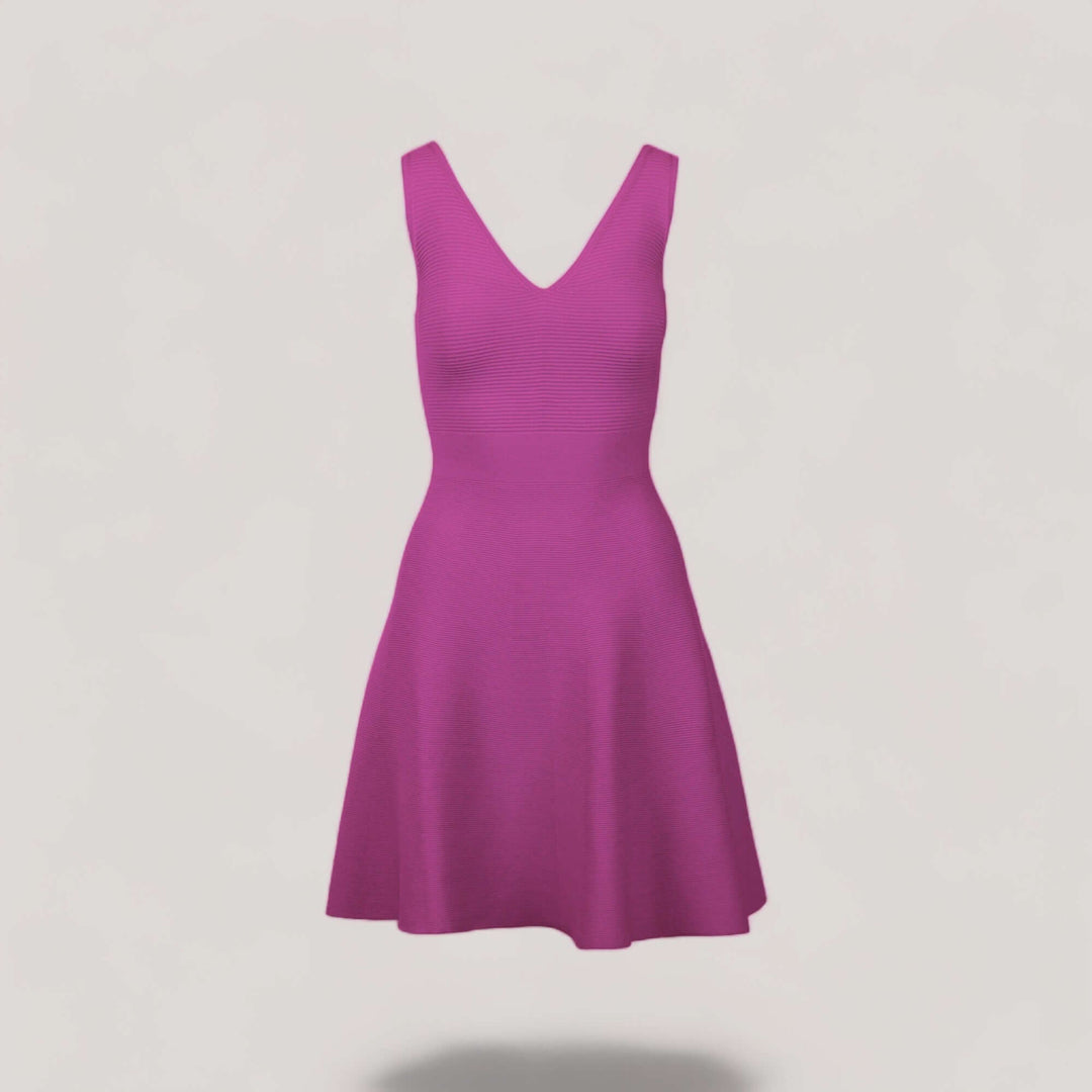 ALISA | Sleeveless V-Neck Flared Knit Dress | COLOR: MAGENTA |3D Knitted by ALLTRUEIST