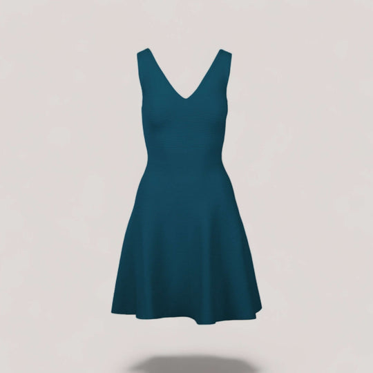 ALISA | Sleeveless V-Neck Flared Knit Dress | COLOR: PEACOCK |3D Knitted by ALLTRUEIST