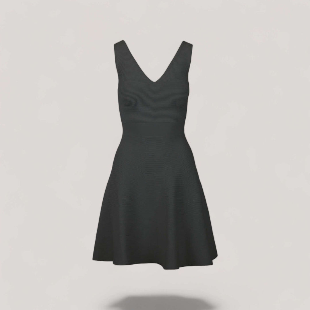 ALISA | Sleeveless V-Neck Flared Knit Dress | COLOR: SLATE GREY |3D Knitted by ALLTRUEIST