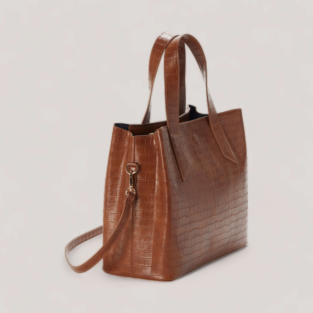 ARIANA | Cognac Croco Shoulder Bag Tote