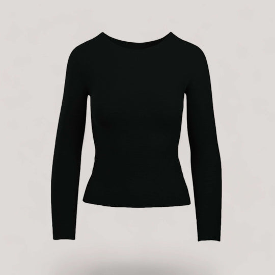 AVERY | Boat Neck Long Sleeve Top | COLOR: BLACK |3D Knitted by ALLTRUEIST