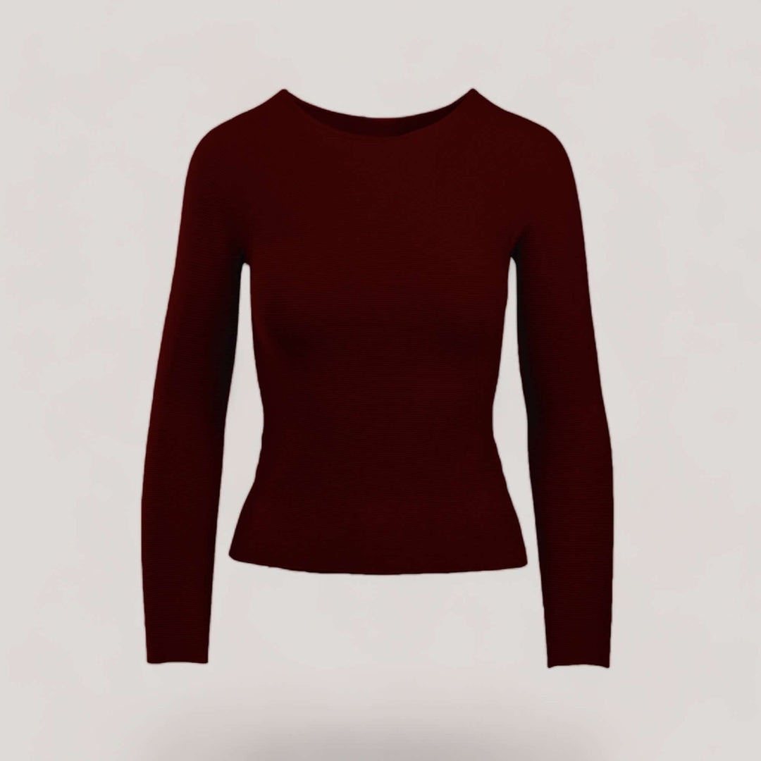 AVERY | Boat Neck Long Sleeve Top | COLOR: BORDEAUX |3D Knitted by ALLTRUEIST