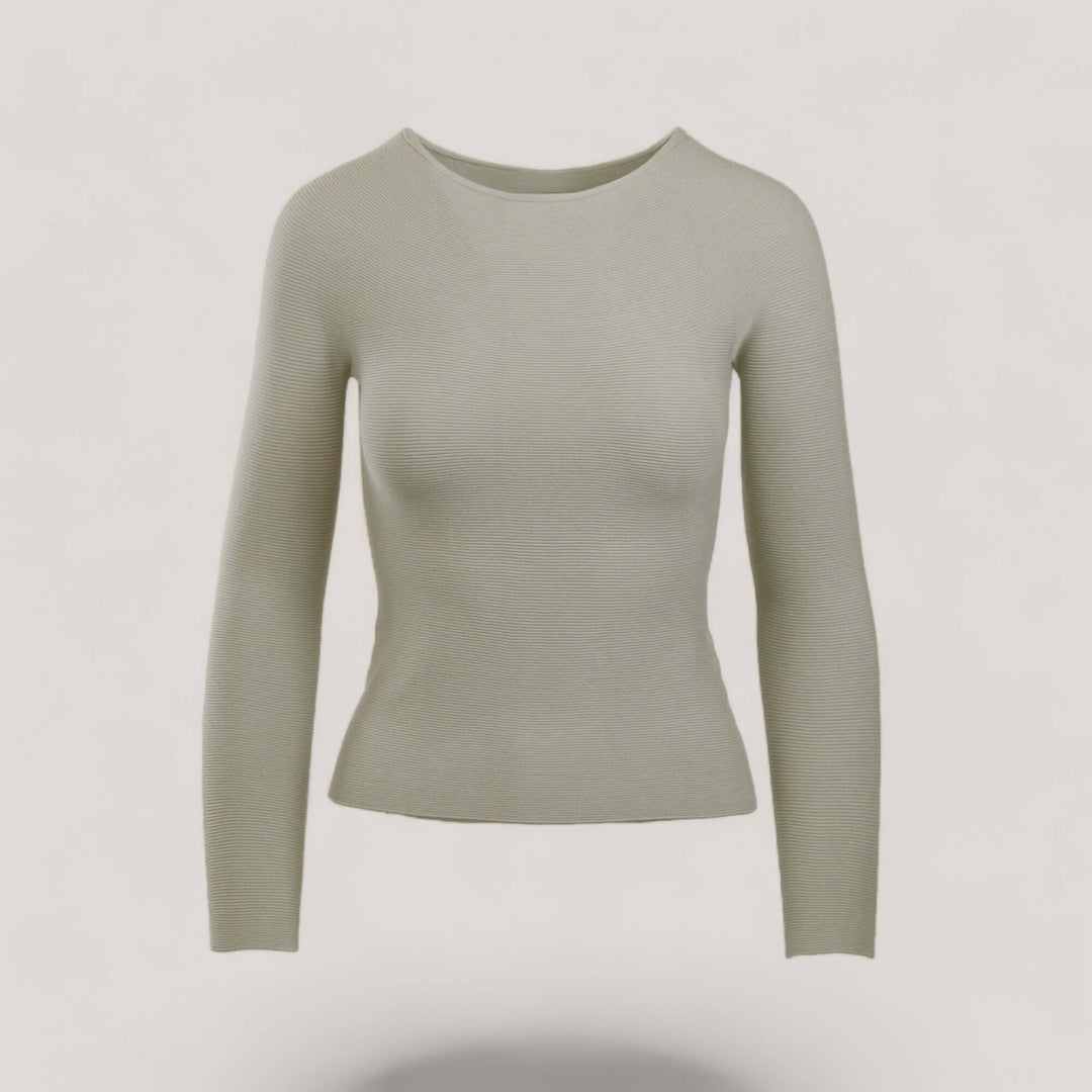 AVERY | Boat Neck Long Sleeve Top | COLOR: CEMENT |3D Knitted by ALLTRUEIST