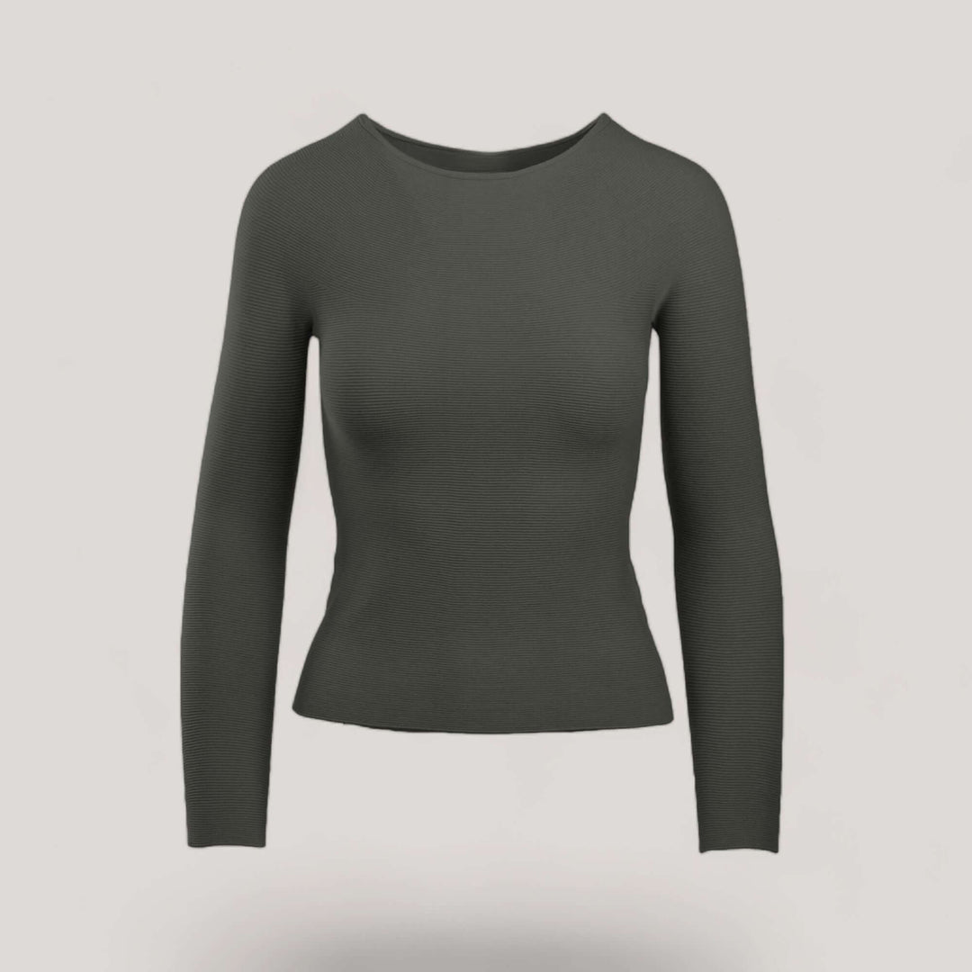 AVERY | Boat Neck Long Sleeve Top | COLOR: CHARCOAL |3D Knitted by ALLTRUEIST