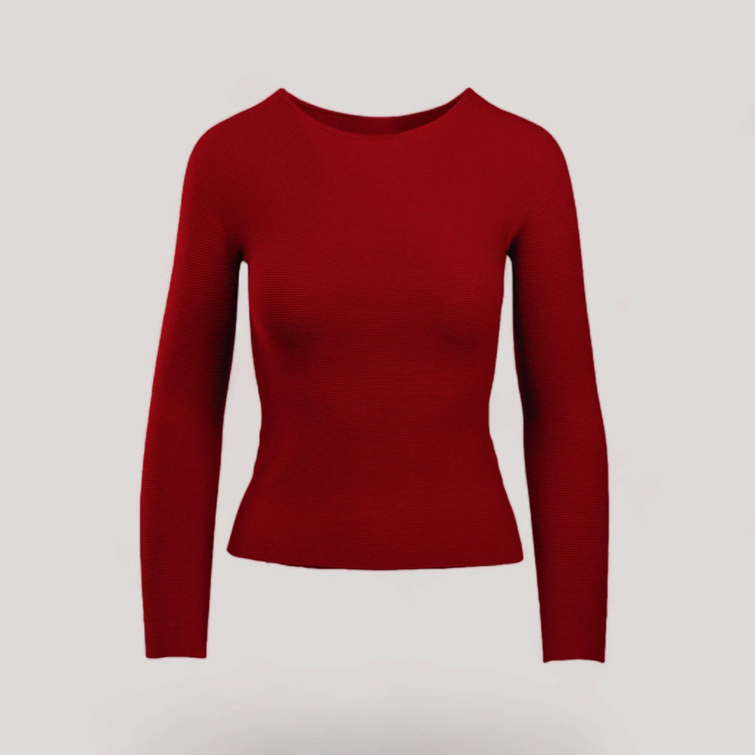 AVERY | Boat Neck Long Sleeve Top | COLOR: CRIMSON |3D Knitted by ALLTRUEIST