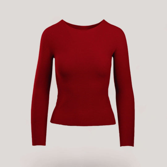 AVERY | Boat Neck Long Sleeve Top | COLOR: CRIMSON |3D Knitted by ALLTRUEIST