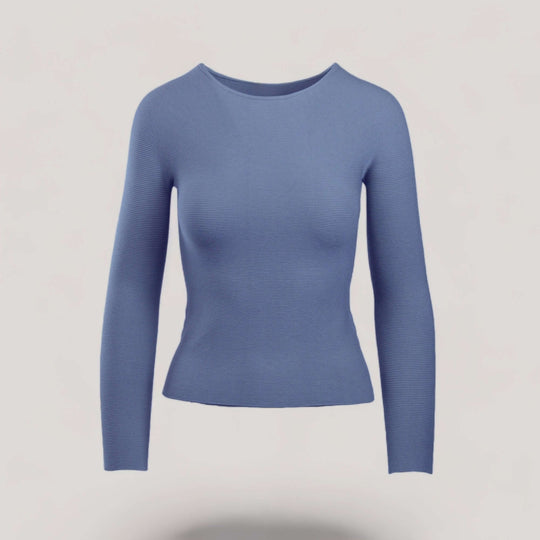 AVERY | Boat Neck Long Sleeve Top | COLOR: LIGHT BLUE |3D Knitted by ALLTRUEIST