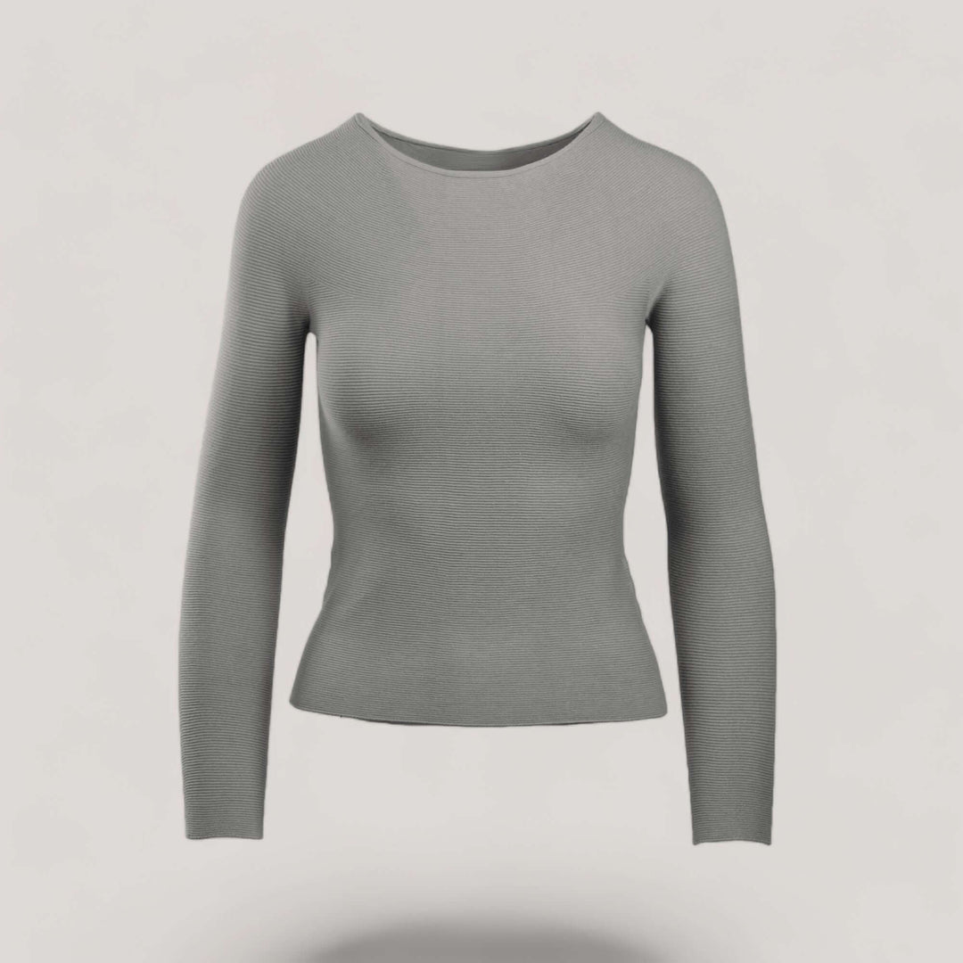 AVERY | Boat Neck Long Sleeve Top | COLOR: LIGHT HEATHER GREY |3D Knitted by ALLTRUEIST