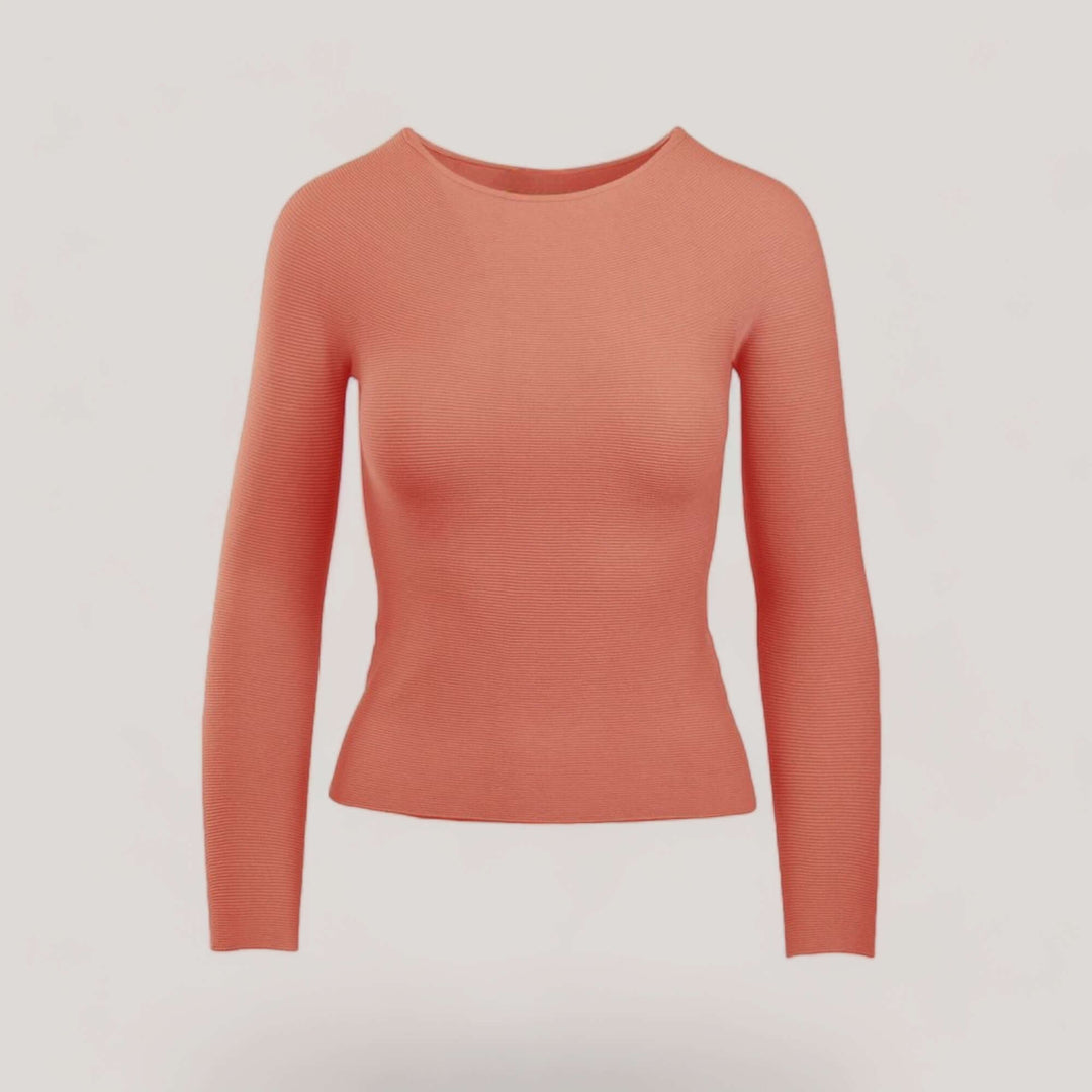 AVERY | Boat Neck Long Sleeve Top | COLOR: PEACH |3D Knitted by ALLTRUEIST