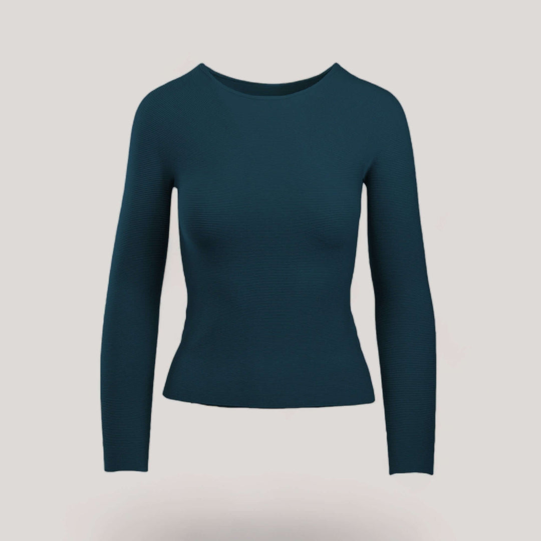 AVERY | Boat Neck Long Sleeve Top | COLOR: PEACOCK |3D Knitted by ALLTRUEIST