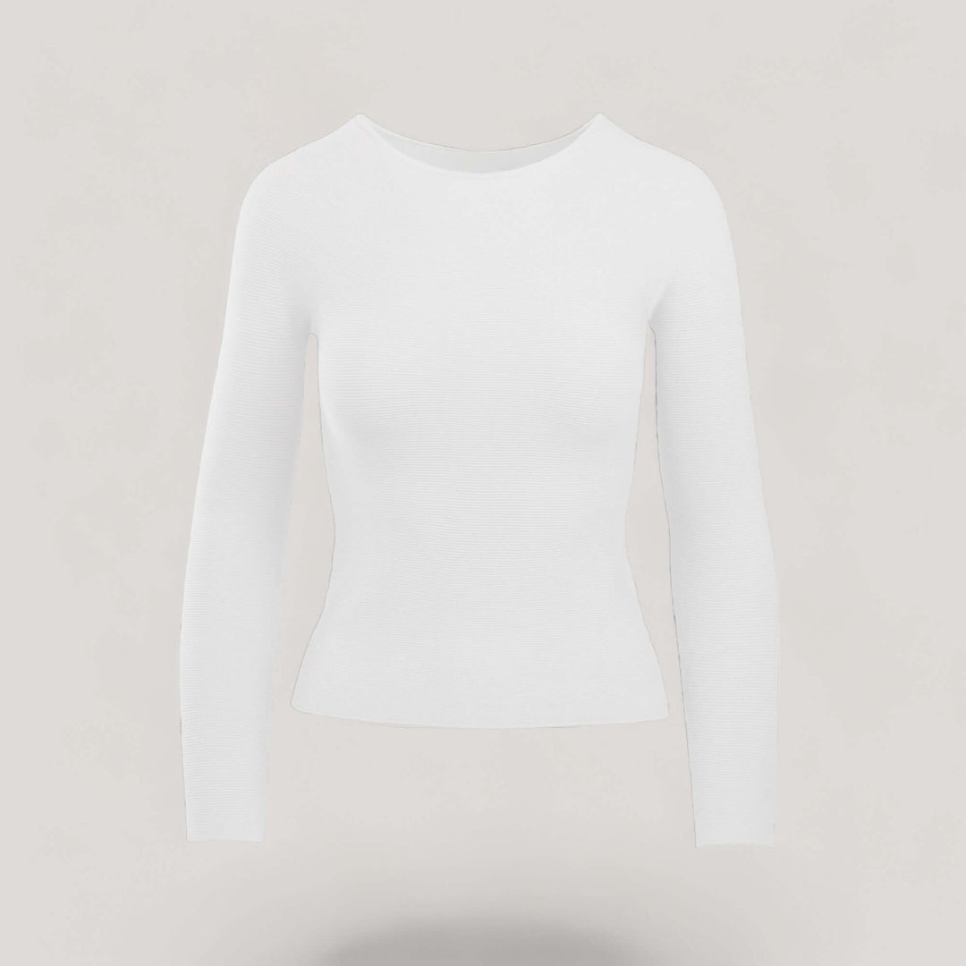 AVERY | Boat Neck Long Sleeve Top | COLOR: WHITE |3D Knitted by ALLTRUEIST