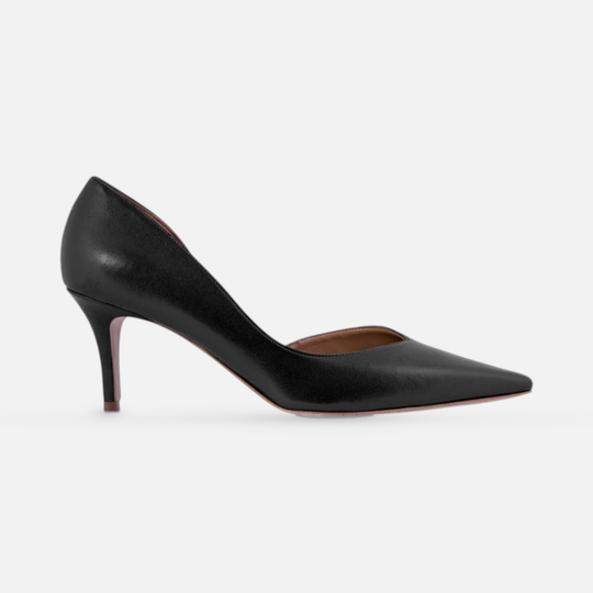 AERA ANITA black nappa-effect pump, side view.