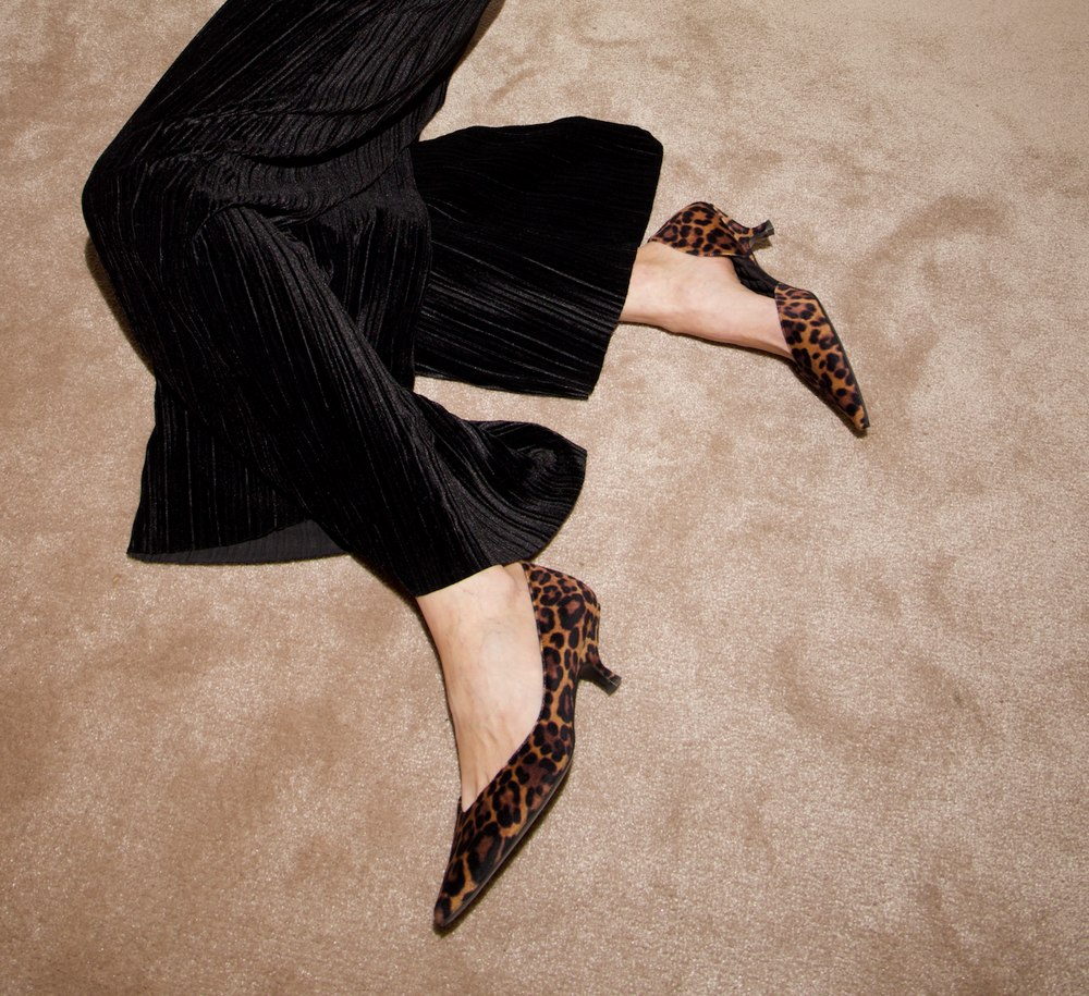 ARIANA | Velvet Leopard - Kitten Heel Pumps by AERA NEW YORK LUXURY SHOES, showcasing leopard print and elegant design.