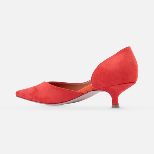 AERA ARIANA orange suede-effect kitten heel pump, inner-side view showing the arch and heel.