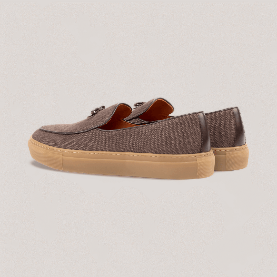 ICARUS | Loafer Sneakers - Linen -Brown & Caramel Sole | Men's | Men's Shoes | MADE-TO-MEASURE by ALLTRUEIST | allTRUEist