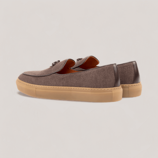 ICARUS | Loafer Sneakers - Linen -Brown & Caramel Sole | Men's | Men's Shoes | MADE-TO-MEASURE by ALLTRUEIST | allTRUEist