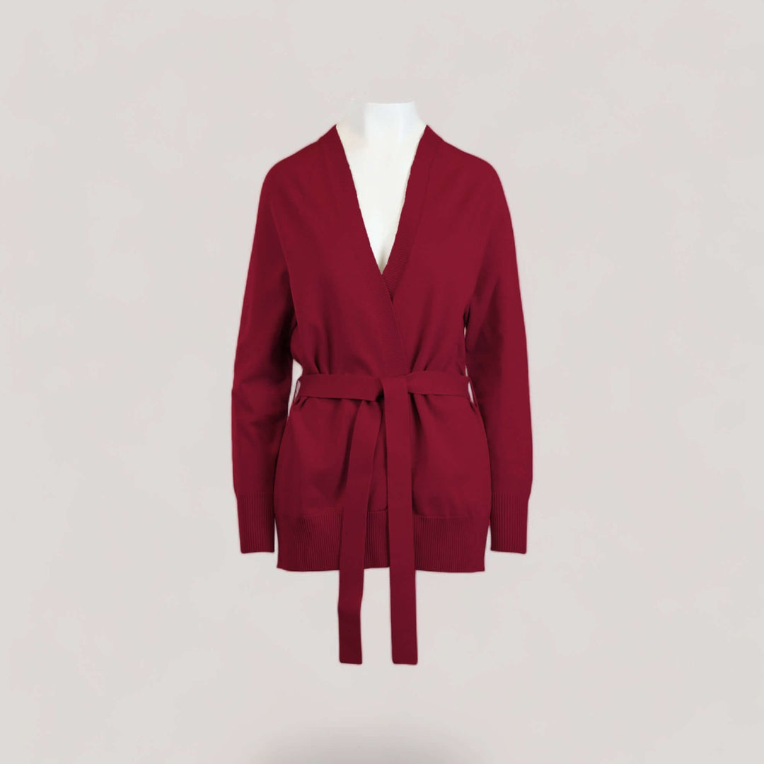 CALLIE | Belted Robe Cardigan | COLOR: BORDEAUX, IVORY, PEACH, CEMENT, LIGHT BLUE, MAGENTA, PEACOCK, CRIMSON, LIGHT HEATHER GREY, CHARCOAL, SLATE GREY, BROWN, LODEN, NAVY, BLACK, WHITE |3D Knitted by ALLTRUEIST