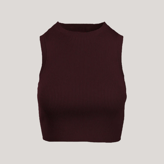 CAMILLE | Cropped Sleeveless Top | COLOR: BORDEAUX |3D Knitted by ALLTRUEIST
