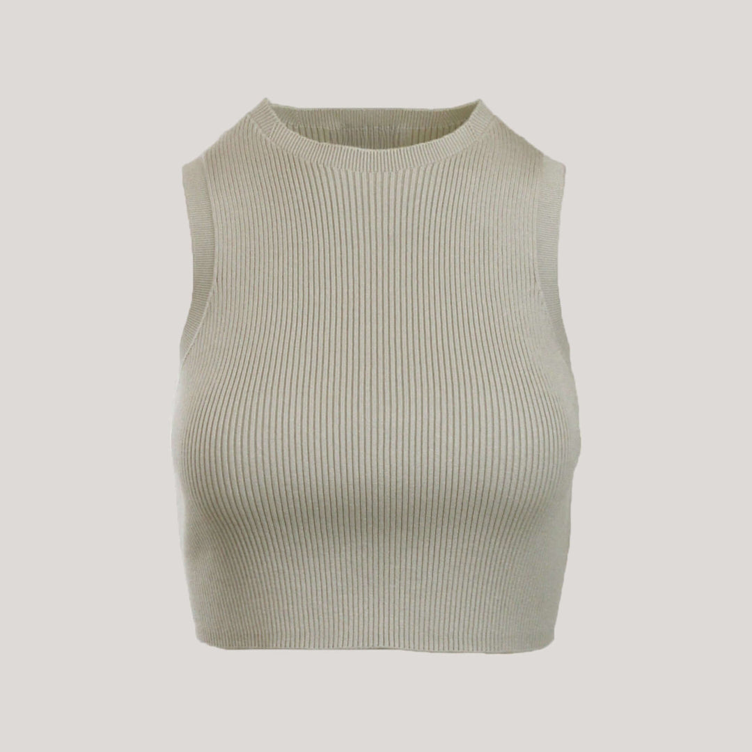 CAMILLE | Cropped Sleeveless Top | COLOR: CEMENT |3D Knitted by ALLTRUEIST