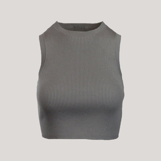 CAMILLE | Cropped Sleeveless Top | COLOR: CHARCOAL |3D Knitted by ALLTRUEIST