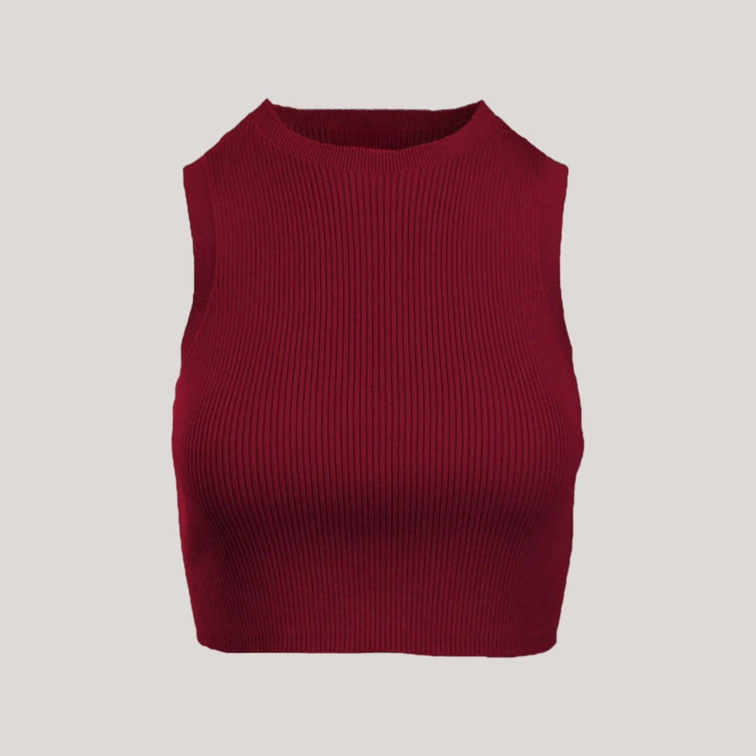 CAMILLE | Cropped Sleeveless Top | COLOR: CRIMSON |3D Knitted by ALLTRUEIST