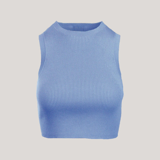 CAMILLE | Cropped Sleeveless Top | COLOR: LIGHT BLUE |3D Knitted by ALLTRUEIST