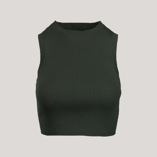 CAMILLE | Cropped Sleeveless Top | COLOR: LODEN (Dark Green) |3D Knitted by ALLTRUEIST