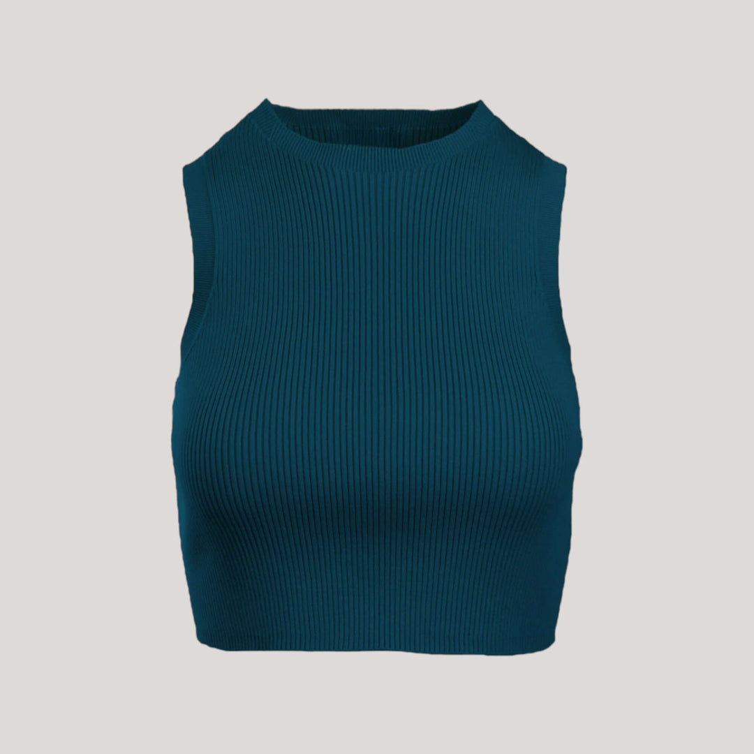 CAMILLE | Cropped Sleeveless Top | COLOR: PEACOCK |3D Knitted by ALLTRUEIST