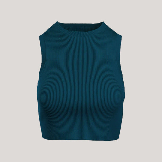 CAMILLE | Cropped Sleeveless Top | COLOR: PEACOCK |3D Knitted by ALLTRUEIST