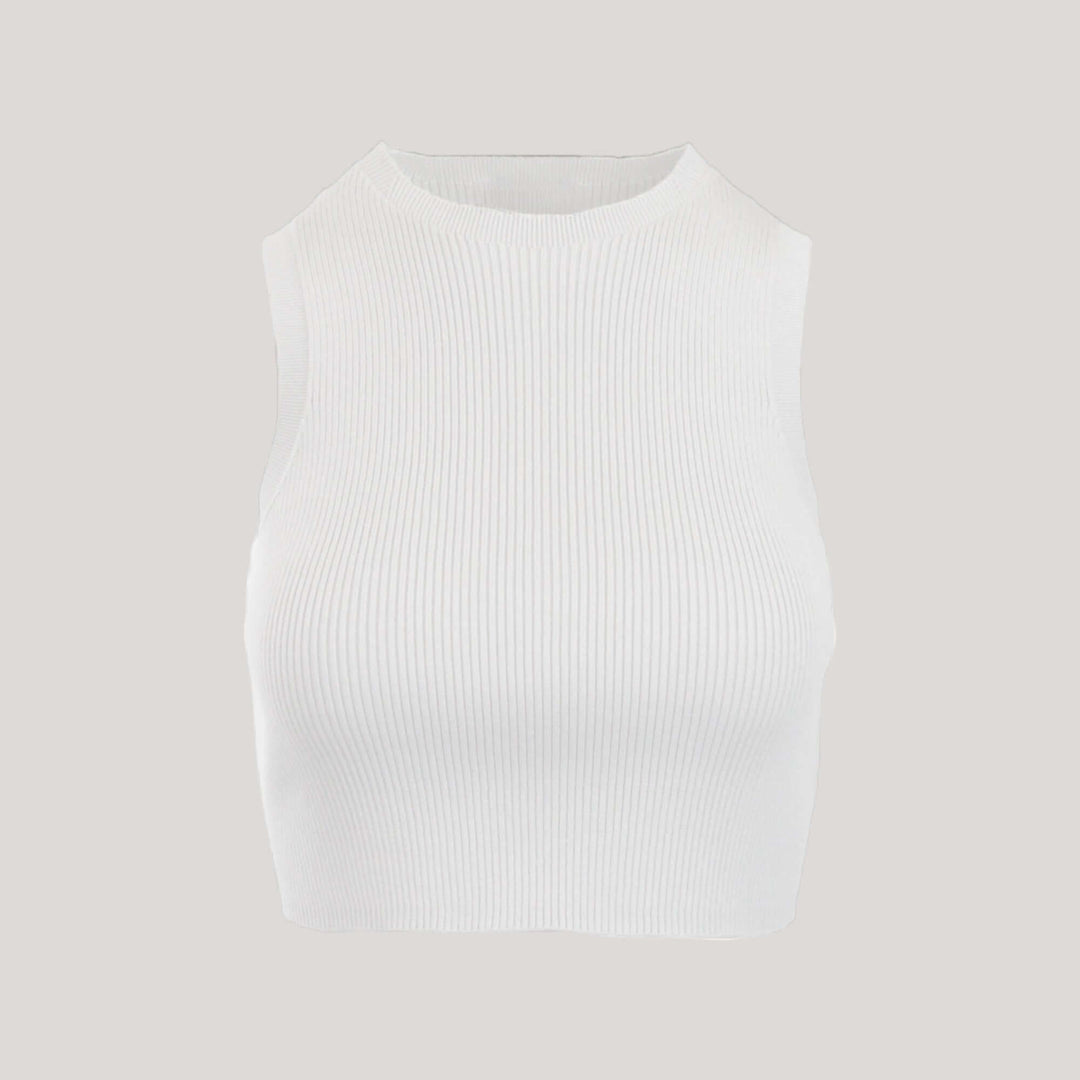 CAMILLE | Cropped Sleeveless Top | COLOR: WHITE |3D Knitted by ALLTRUEIST