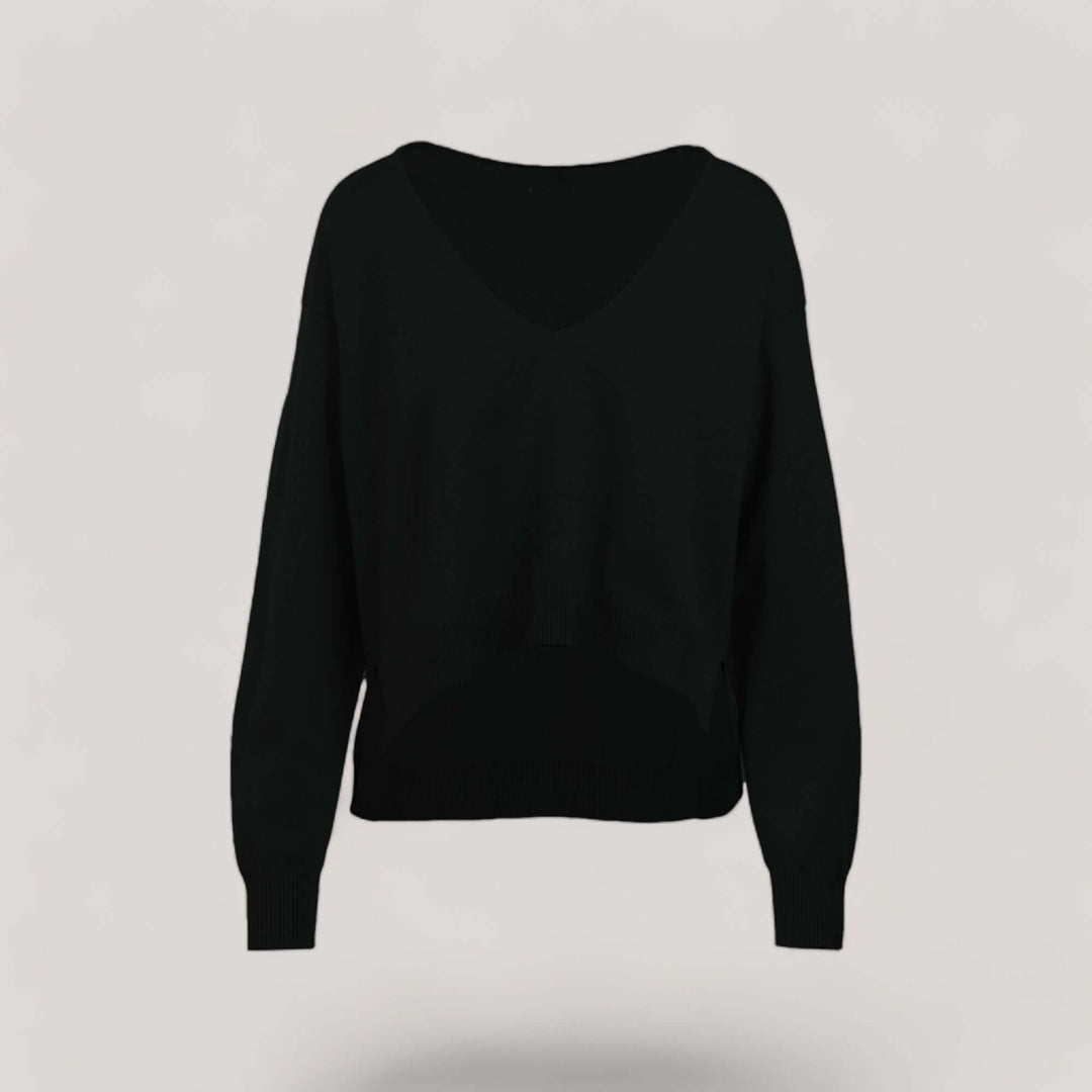 CARMEN | Boxy Cropped V-Neck Sweater | COLOR: BLACK |3D Knitted by ALLTRUEIST