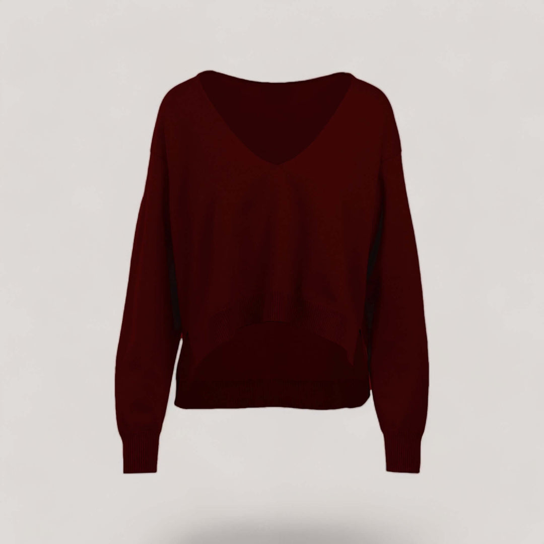 CARMEN | Boxy Cropped V-Neck Sweater | COLOR: BORDEAUX, LIGHT BLUE, MAGENTA, CRIMSON, PEACOCK, WHITE, LIGHT HEATHER GREY, CHARCOAL, IVORY, LODEN (Dark Green), NAVY, SLATE GREY, BLACK, PEACH, BROWN, CEMENT |3D Knitted by ALLTRUEIST