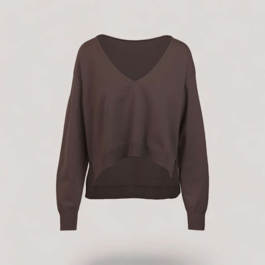 CARMEN | Boxy Cropped V-Neck Sweater | COLOR: BROWN |3D Knitted by ALLTRUEIST