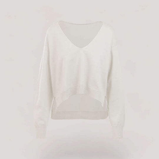 CARMEN | Boxy Cropped V-Neck Sweater | COLOR: IVORY |3D Knitted by ALLTRUEIST